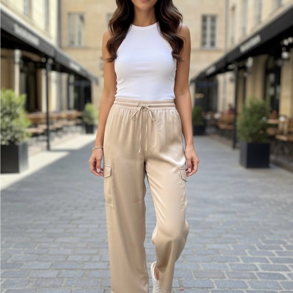 Nine West Beige Satin Joggers